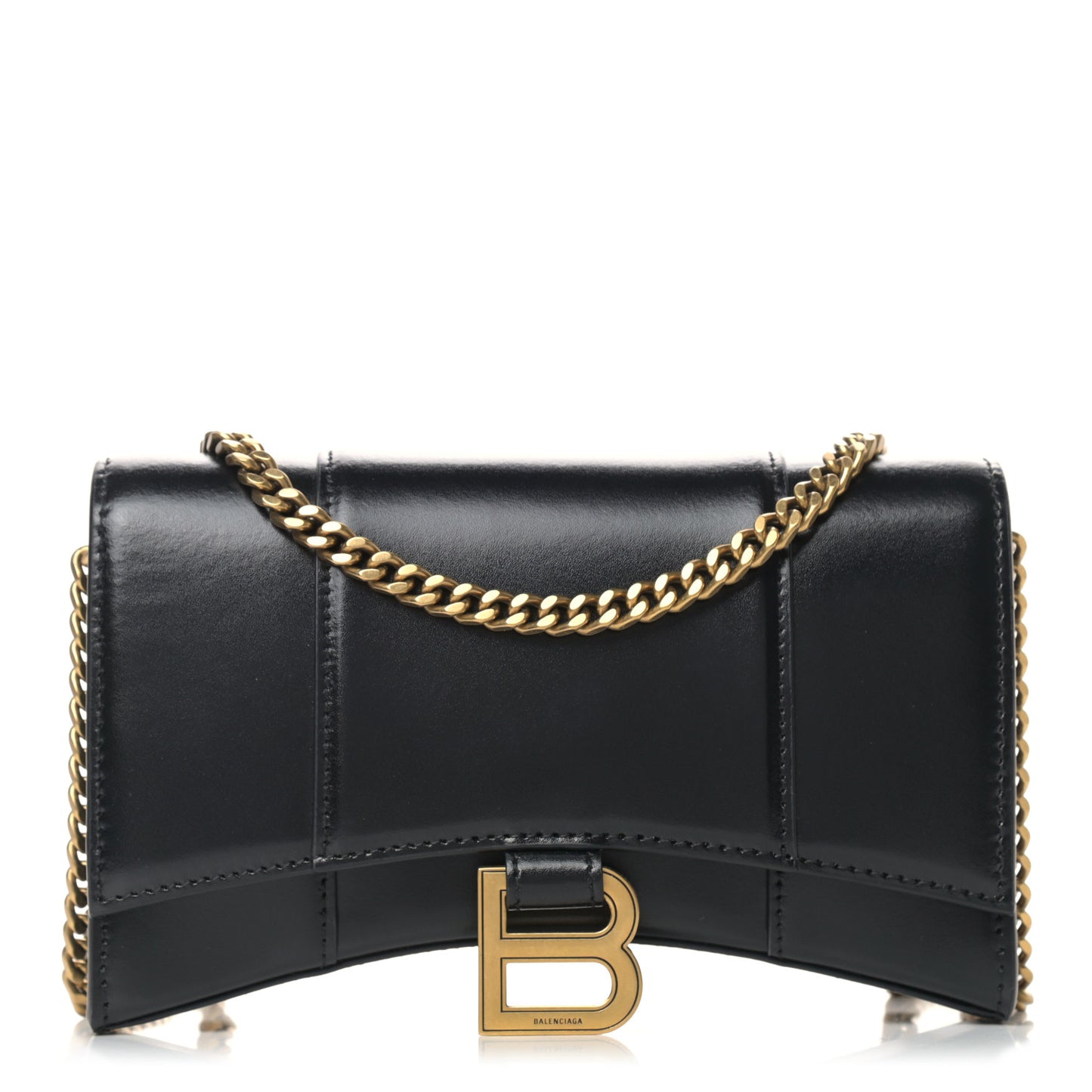 Shiny Box Calfskin Hourglass Chain Bag Black