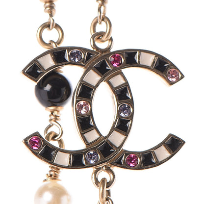 Chanel Pearl Bead Enamel CC Long Necklace Black Gold 4 of 5