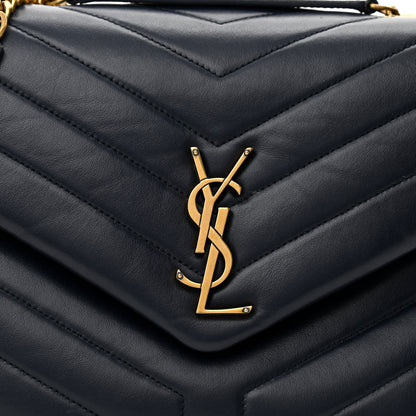 Saint Laurent Calfskin Y Quilted Monogram Medium Loulou Chain Satchel Deep Marine 5 of 11