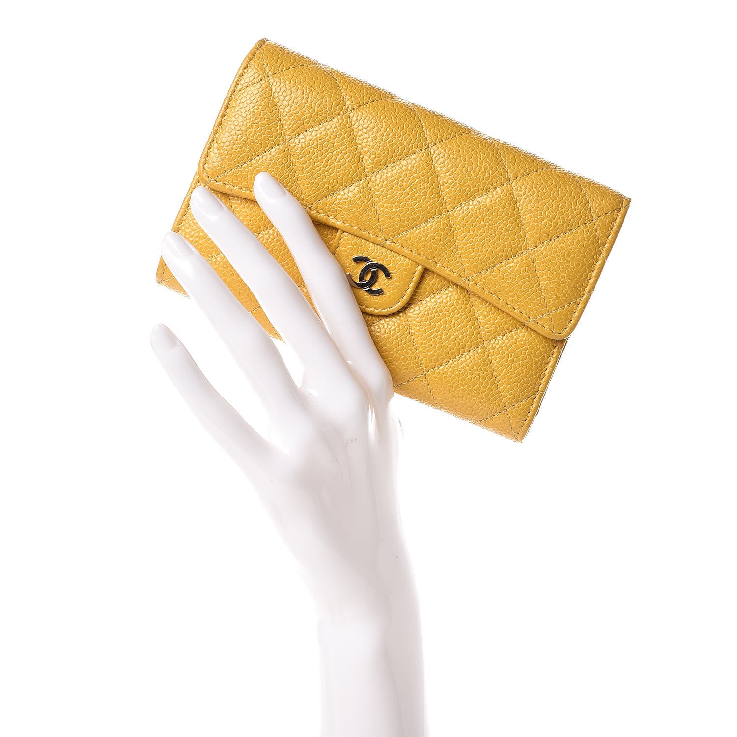 Chanel Caviar Quilted Medium Flap Wallet Yellow 2 of 12
