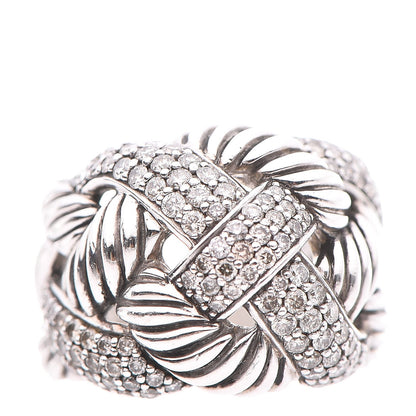 David Yurman Sterling Silver Diamond Wide Woven Cable Ring 56 7.5 1 of 5