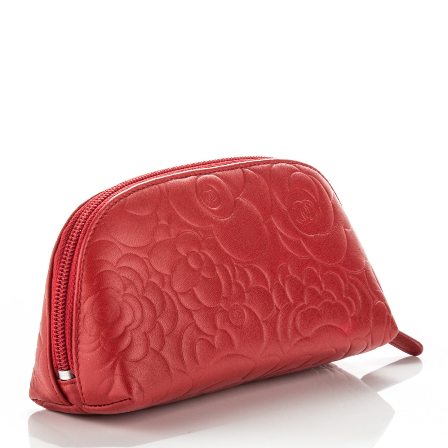 Lambskin Camellia Embossed Cosmetic Case Red
