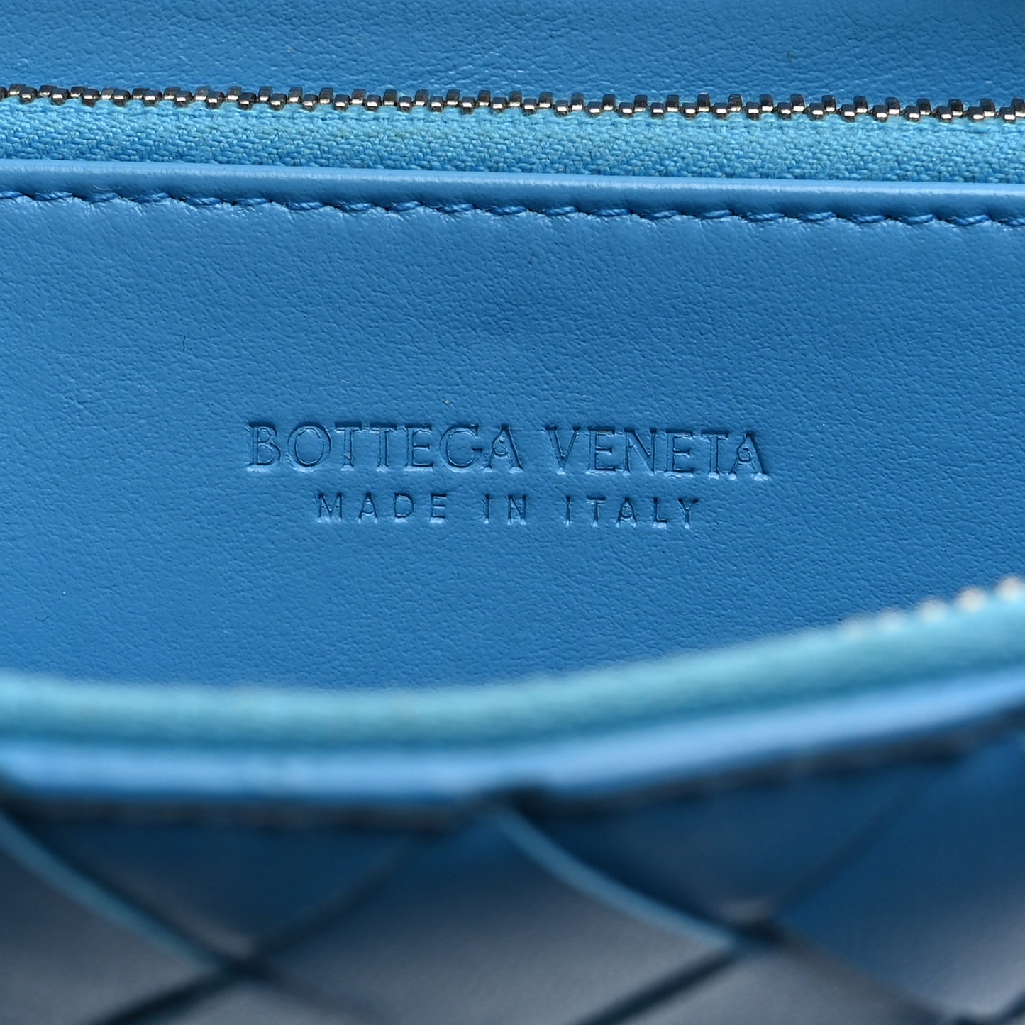 Nappa Intrecciato Zip Around Wallet Blue