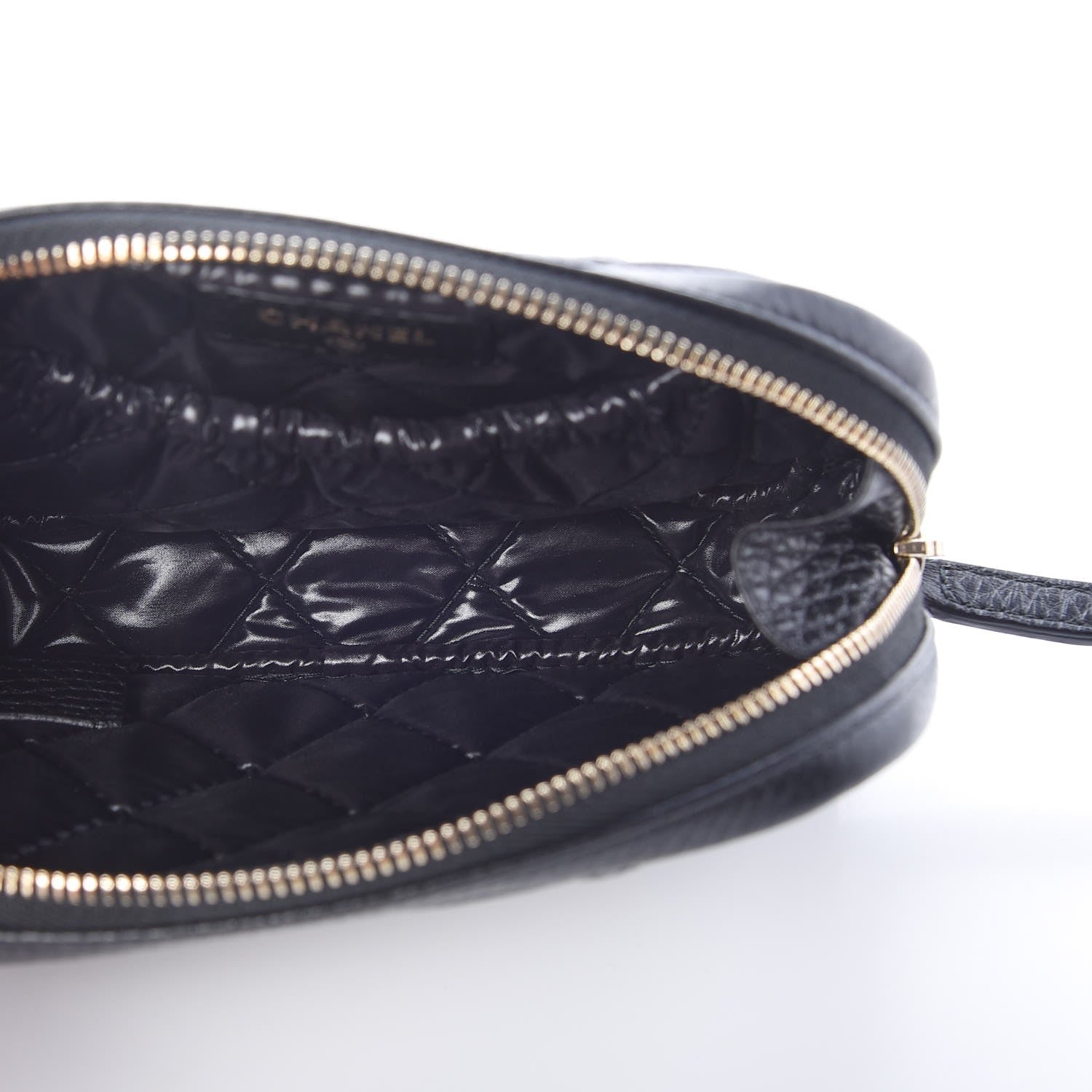 Chanel Grained Calfskin Quilted Small Curvy Pouch Cosmetic Case Black 5 of 8