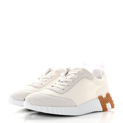 Hermes Technical Canvas Suede Goatskin Bouncing Sneakers 38 White 3 of 11