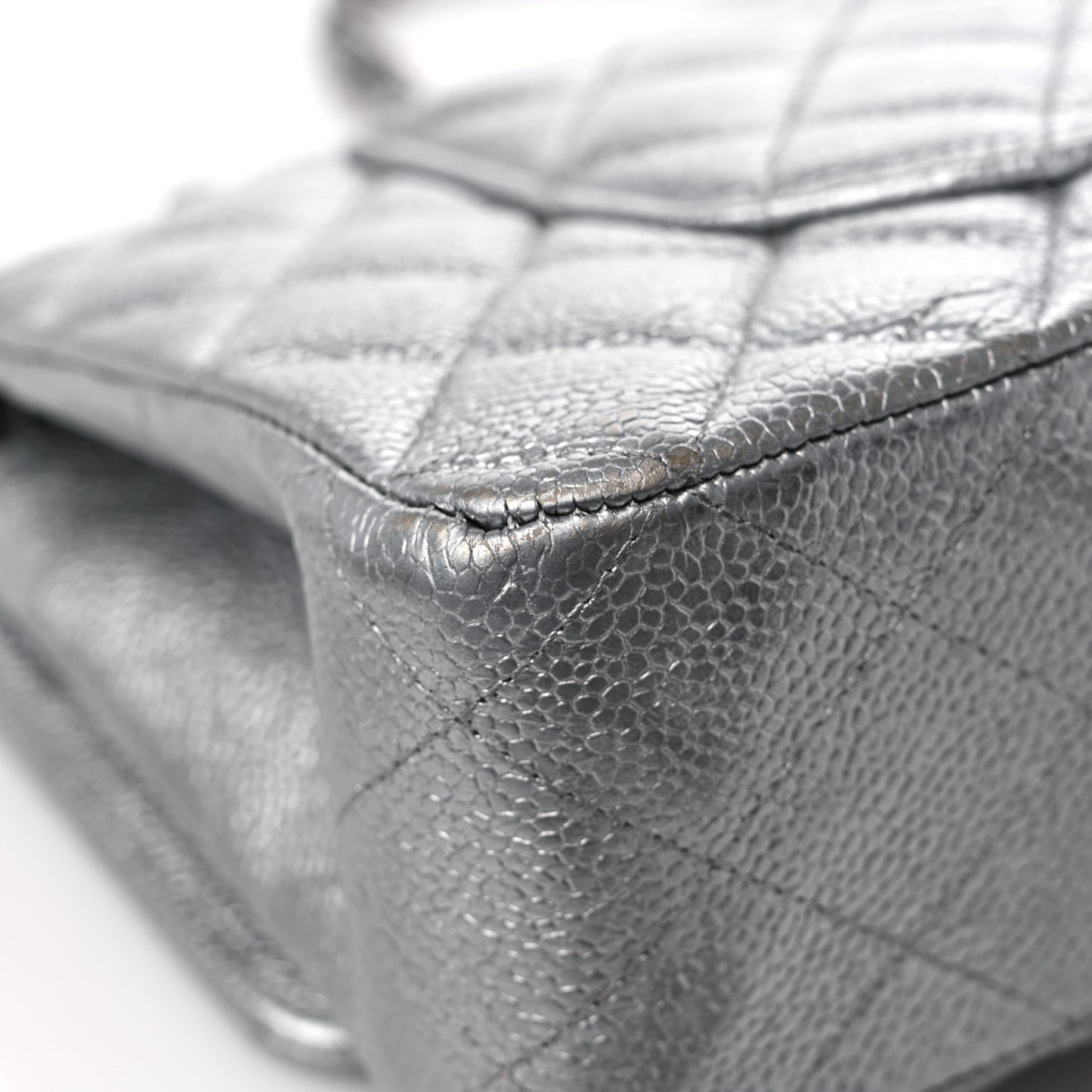 Metallic Caviar Quilted Medium Double Flap Silver