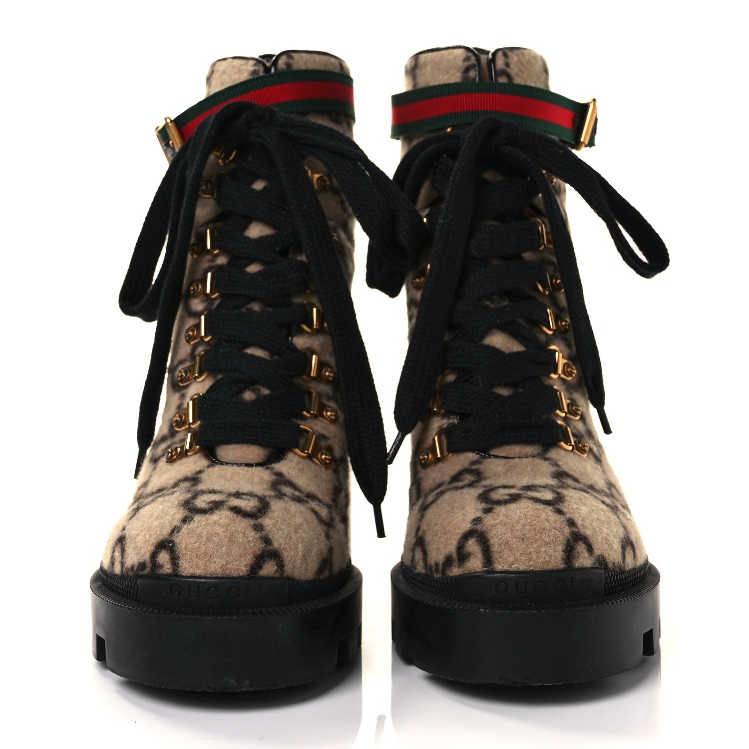 Gucci Covered Wool GG Monogram Womens Lace Up Combat Ankle Boots 39.5 Beige Ebony Black 2 of 7