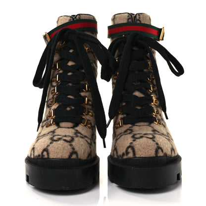 Gucci Covered Wool GG Monogram Womens Lace Up Combat Ankle Boots 39.5 Beige Ebony Black 2 of 7