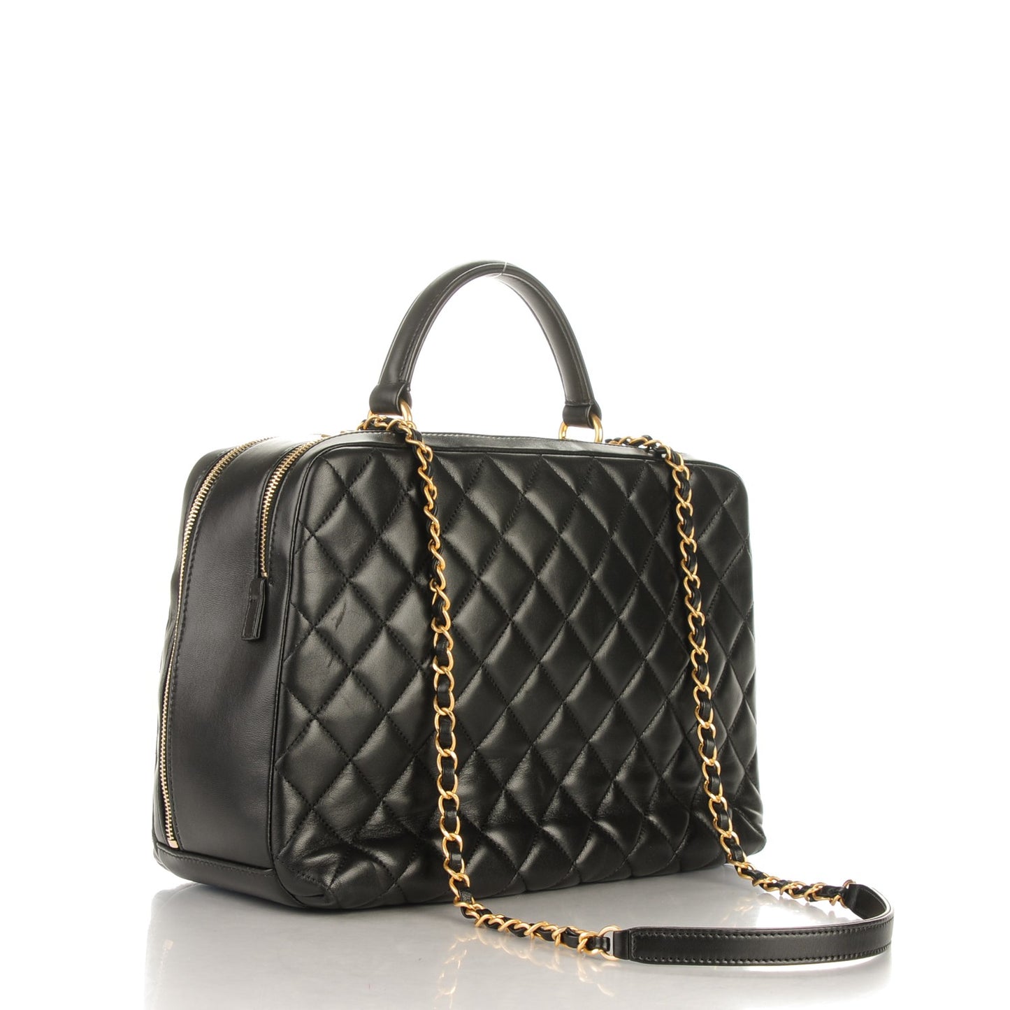 Lambskin Quilted Trendy CC Bowling Bag Black