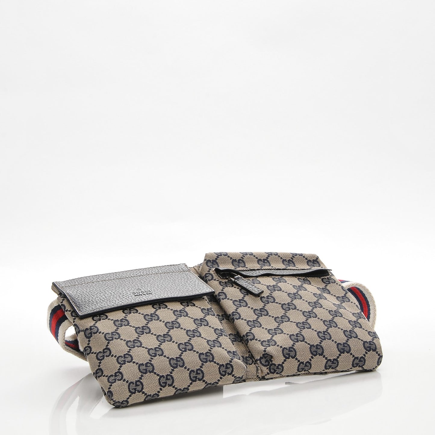 GG Monogram Web Double Pocket Belt Bag Navy