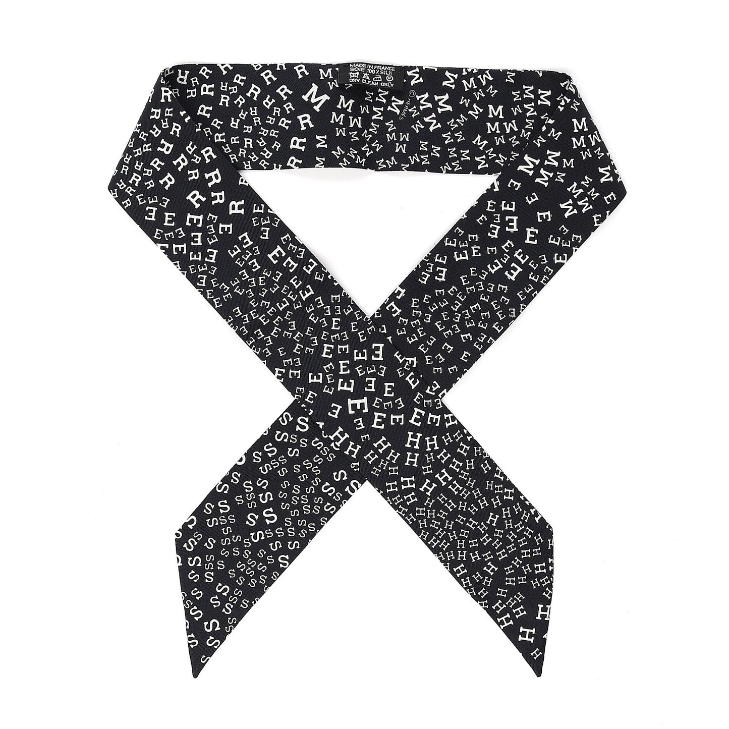 Silk Scattered Letters Twilly Black