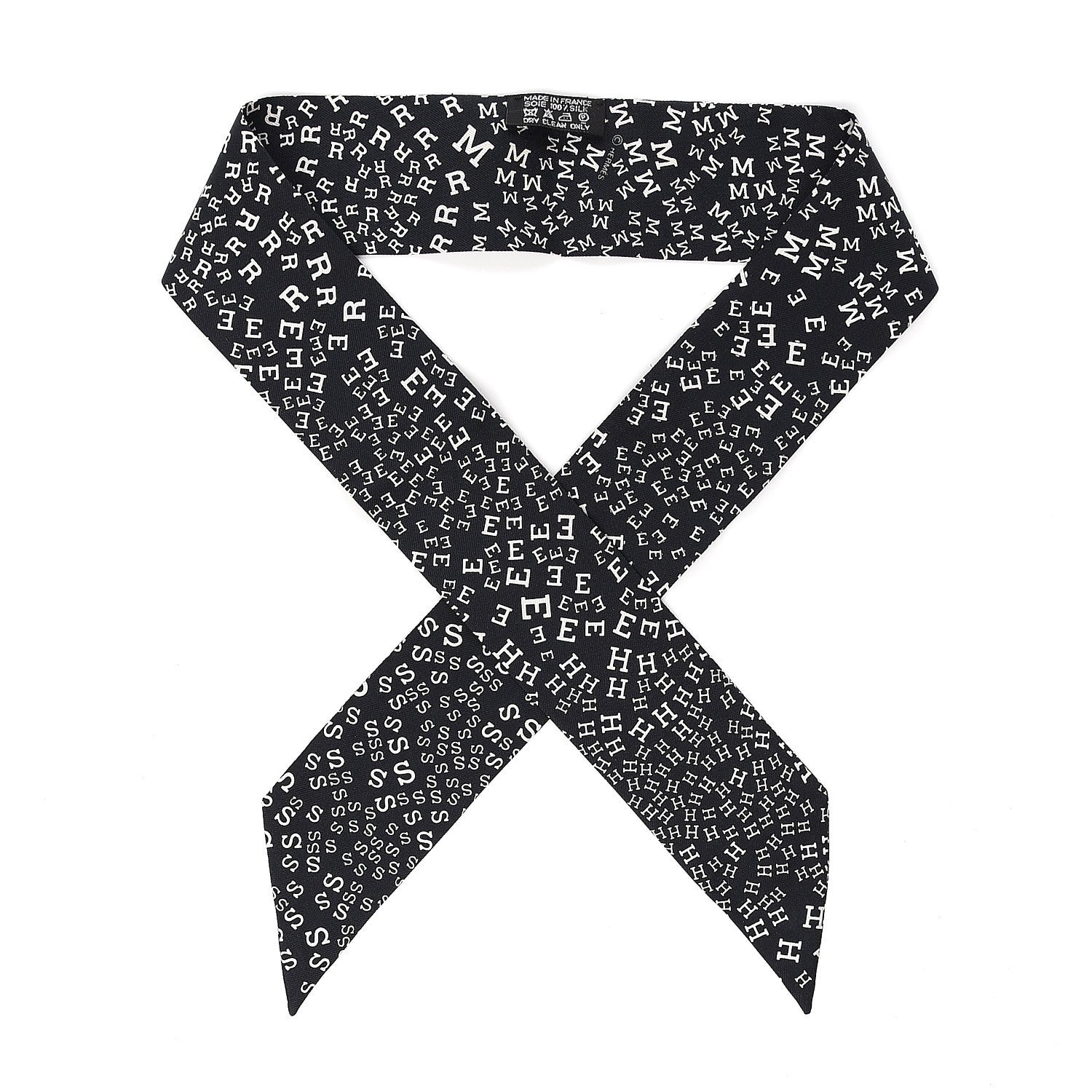 Hermes Silk Scattered Letters Twilly Black 1 of 2