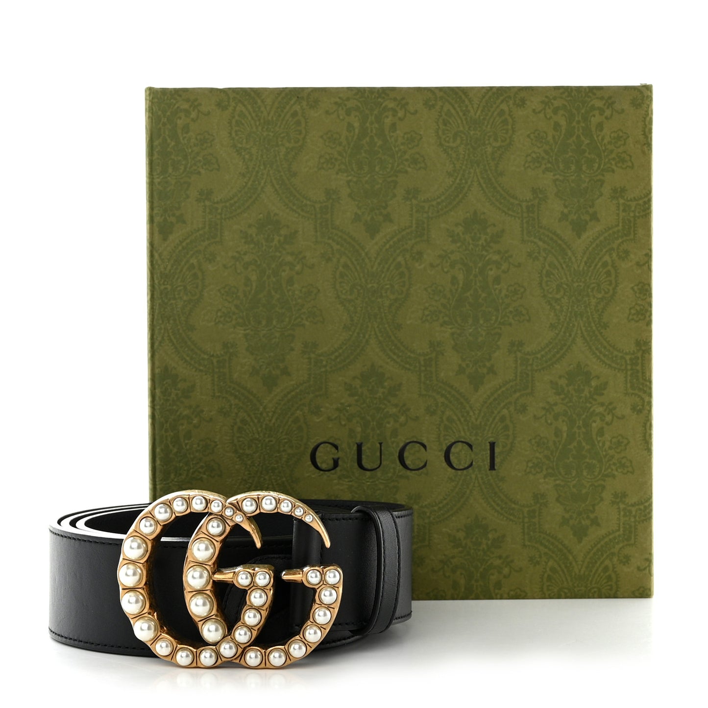 Moon Calfskin Pearl Double G 40mm Belt 90 36 Black Cream