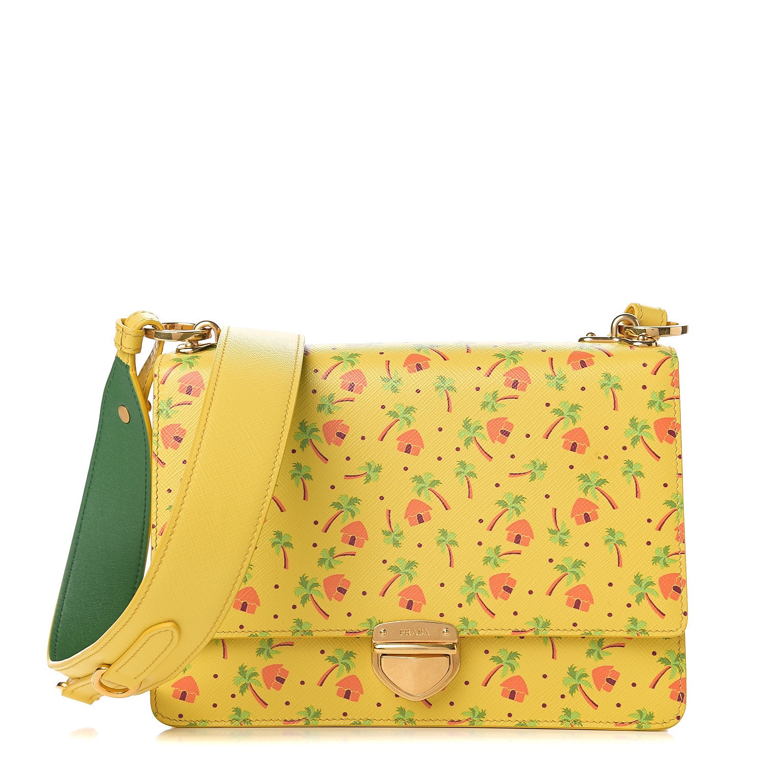 Prada Saffiano Palm Tree Print Shoulder Bag Giallo 1 of 8