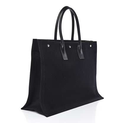 Saint Laurent Linen Calfskin Rive Gauche Tote Black 3 of 13