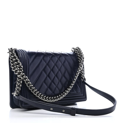 Chanel Calfskin Chevron Quilted New Medium Boy Flap Dark Navy Blue 2 of 5