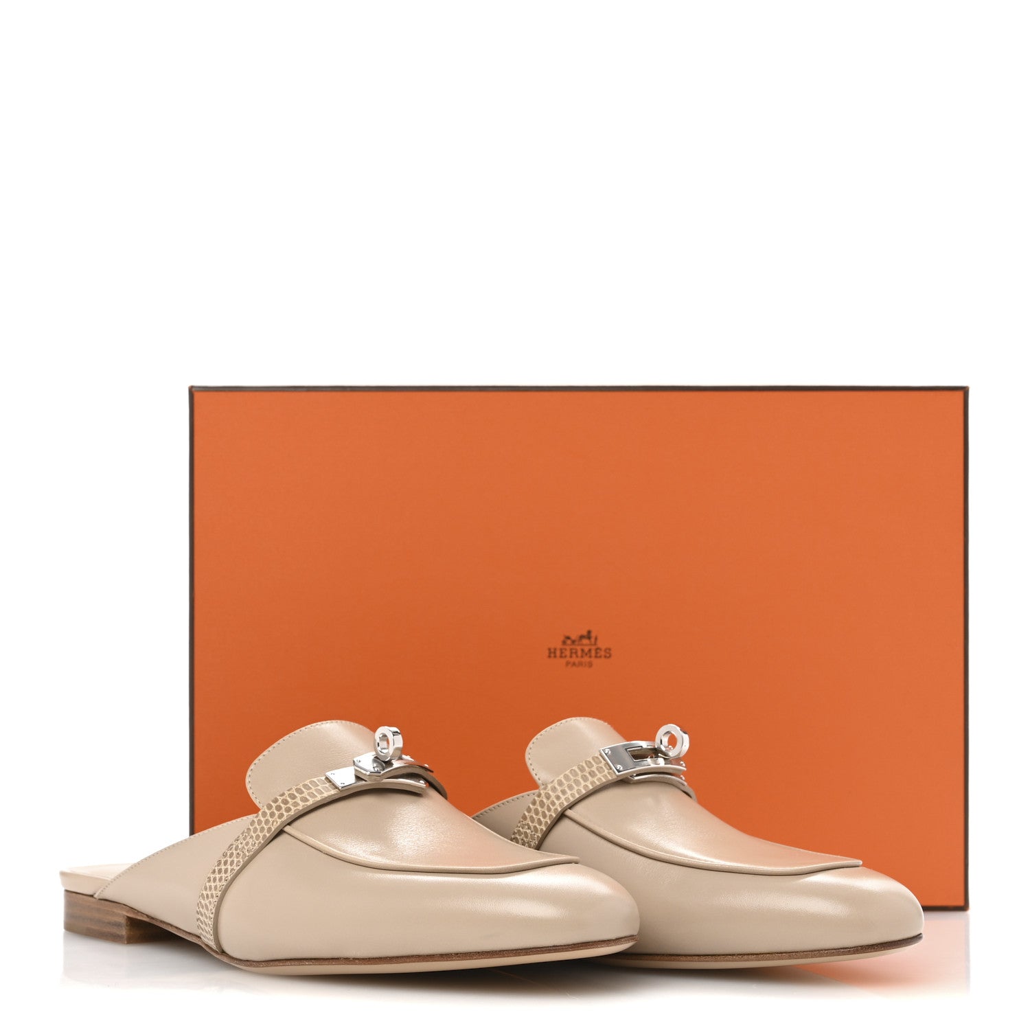 Hermes Shiny Lizard Calfskin Oz Mules 38 Beige Sarrazin 40 Beige Sarrazin 12 of 12