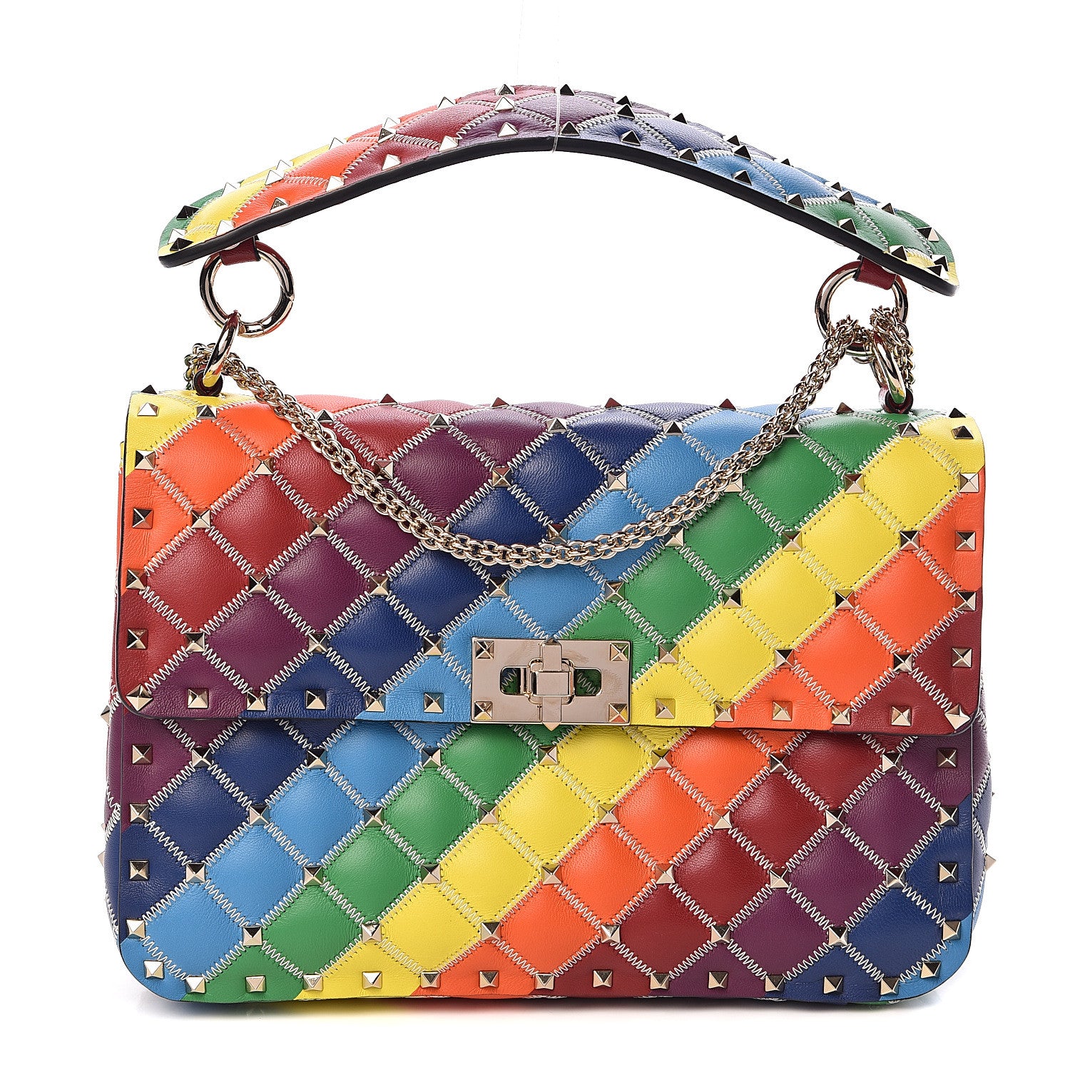 Valentino Garavani Lambskin Medium Rockstud Spike Shoulder Bag Rainbow 1 of 9