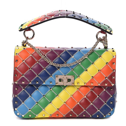 Valentino Garavani Lambskin Medium Rockstud Spike Shoulder Bag Rainbow 1 of 9