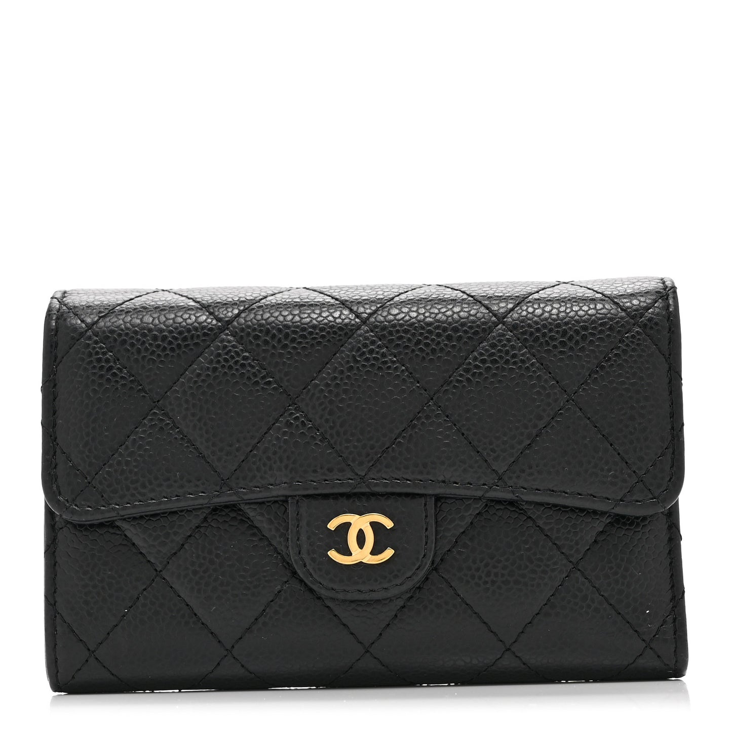 Caviar Quilted Medium Flap Wallet Black