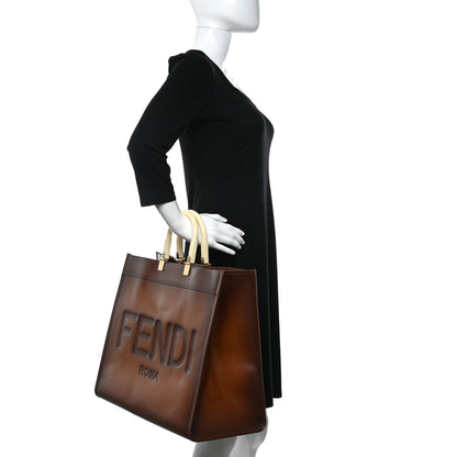 Fendi Vitello King Tamponato Plexiglass Logo Embossed Large Fendi Sunshine Shopper Tote Cuoio 2 of 13