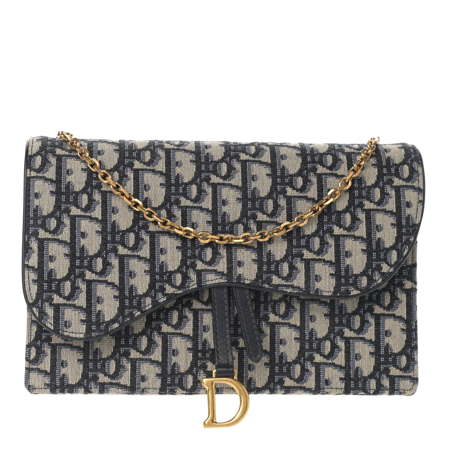 Christian Dior Oblique Saddle Chain Pouch Blue 1 of 9