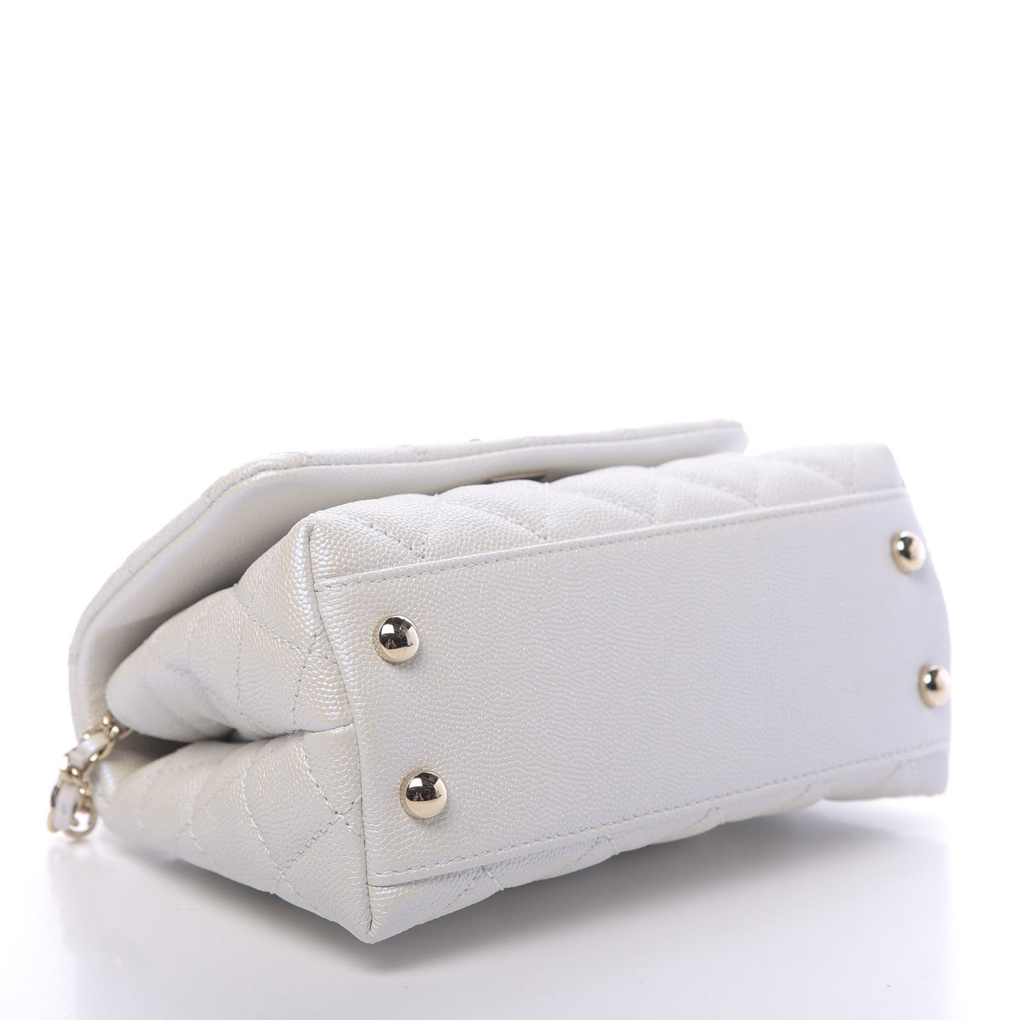 Iridescent Caviar Quilted Extra Mini Coco Handle Flap White