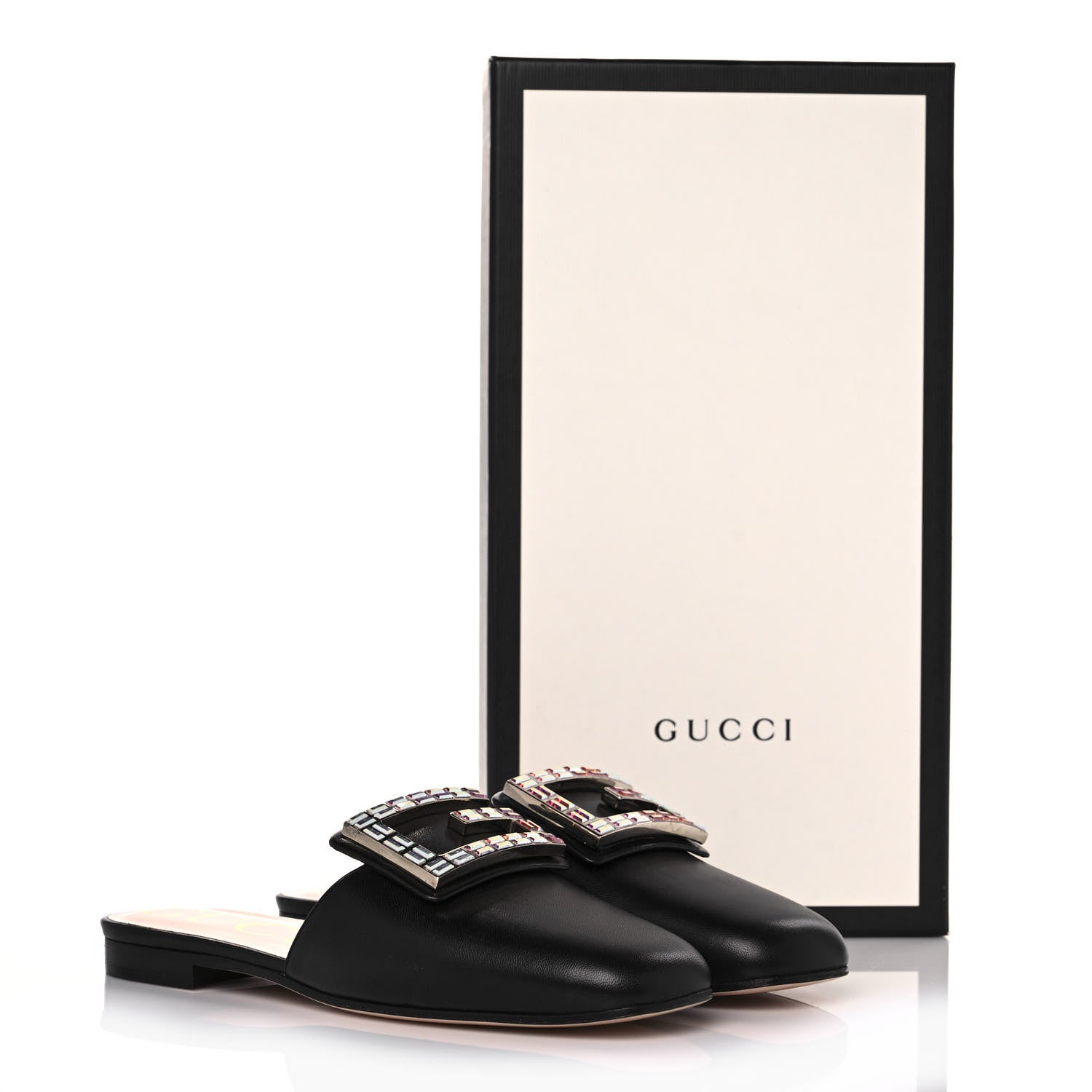 Gucci Malaga Kid Crystal Square G Madelyn Mules 35 Black 10 of 10
