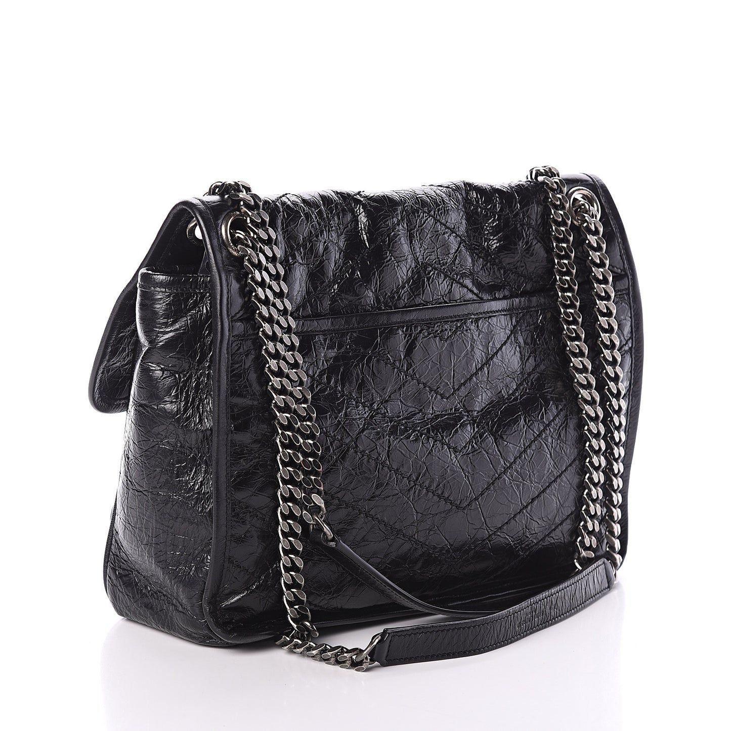 Crinkled Calfskin Matelasse Monogram Medium Niki Chain Satchel Black