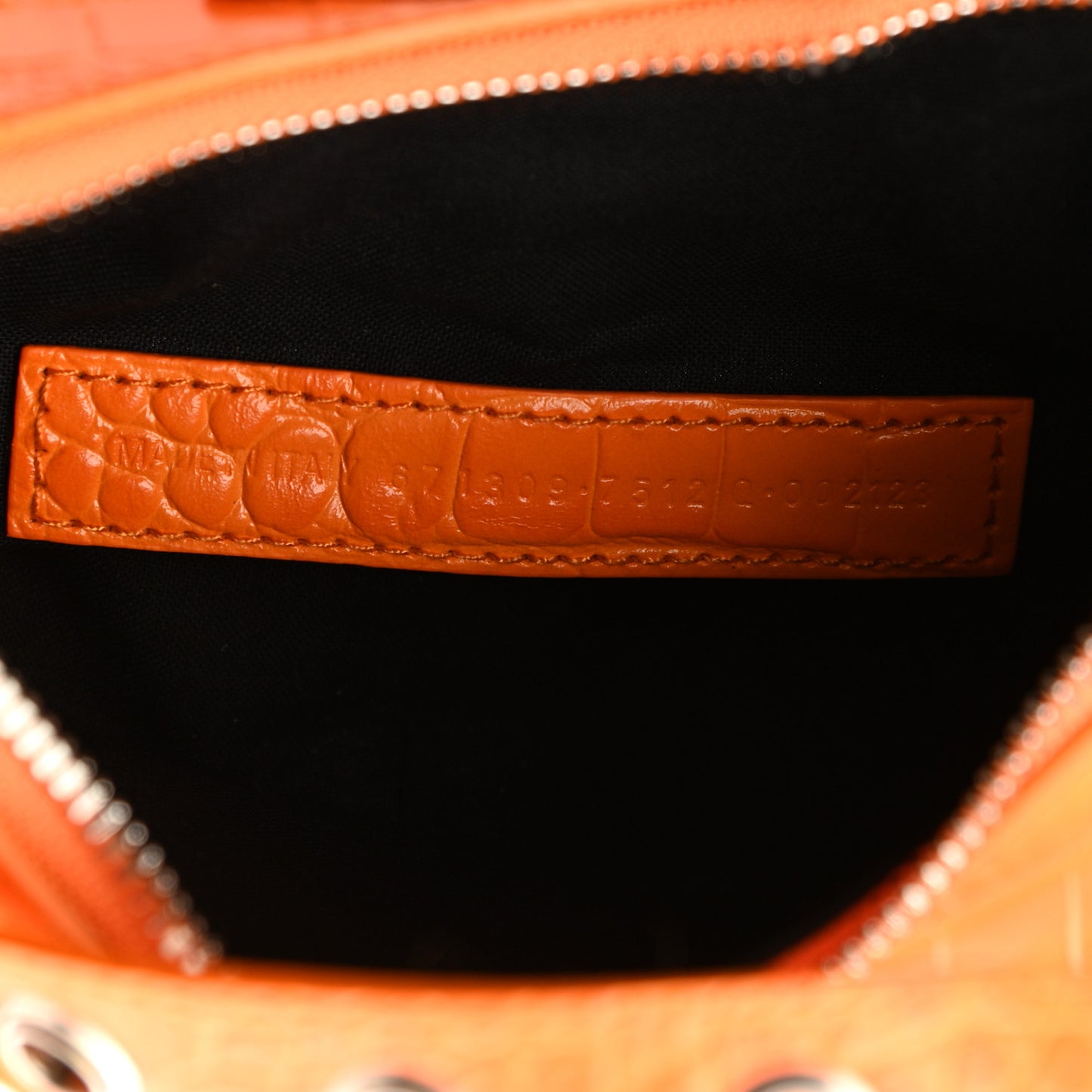 Extra Supple Calfskin Crocodile Embossed Le Cagole Shoulder Bag XS Pop Orange