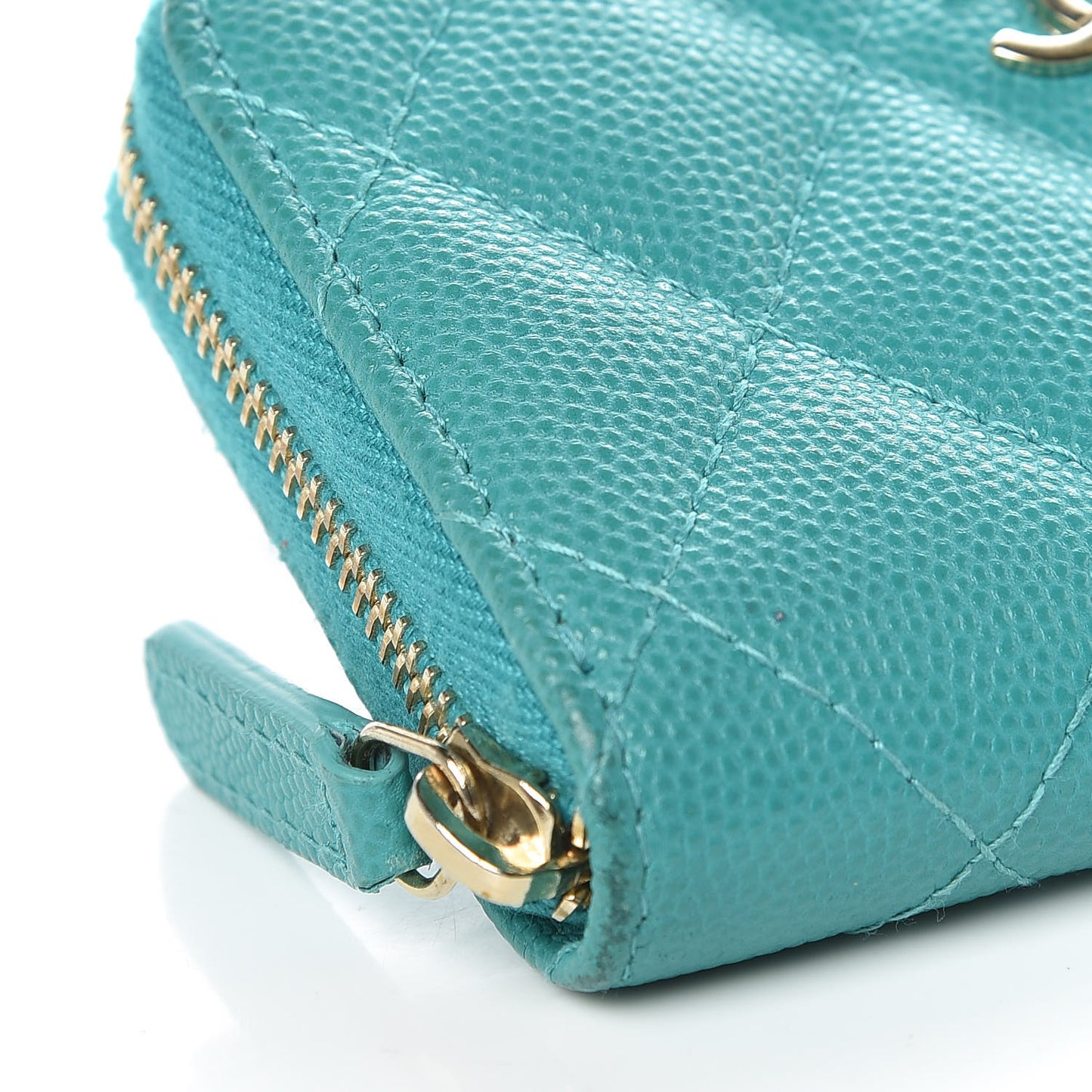 Caviar Quilted Zip Coin Purse Turquoise