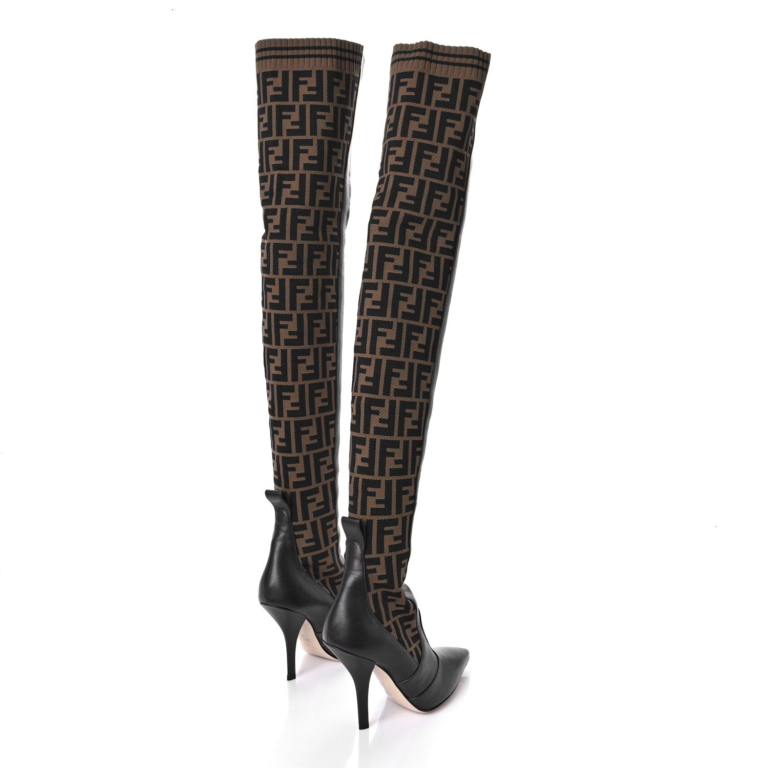 Fendi Nappa Microfiber Fabric FF Rockoko Thigh High 105mm Boots 36 Ebano Tobacco Black 3 of 8