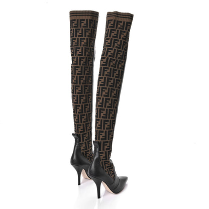 Fendi Nappa Microfiber Fabric FF Rockoko Thigh High 105mm Boots 36 Ebano Tobacco Black 3 of 8