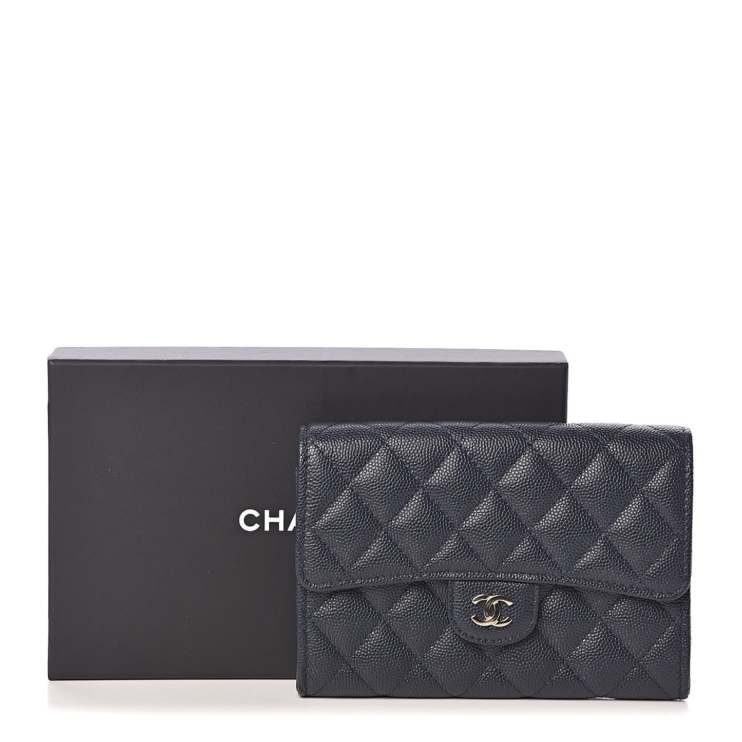 Caviar Quilted Medium Flap Wallet Navy