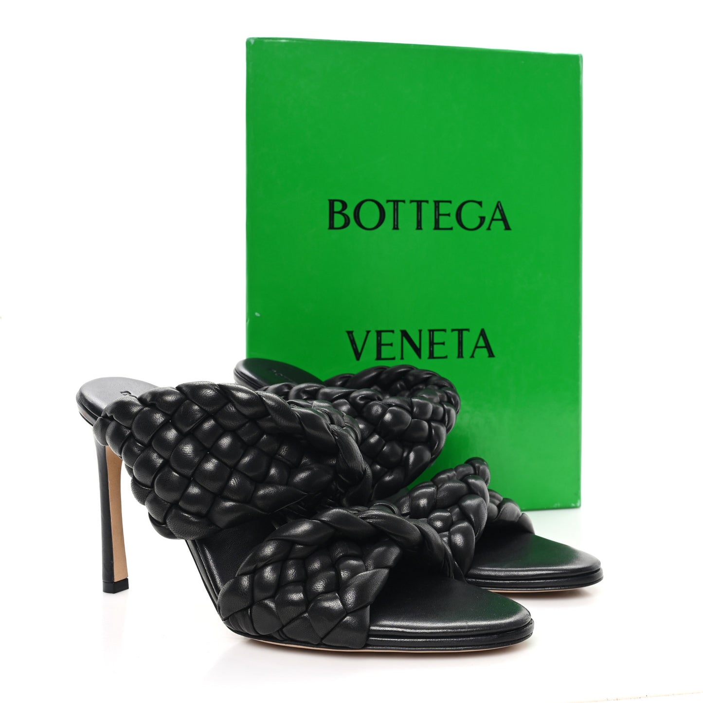 Nappa Twisted Padded Intrecciato Curve Slide Sandals 40 Black