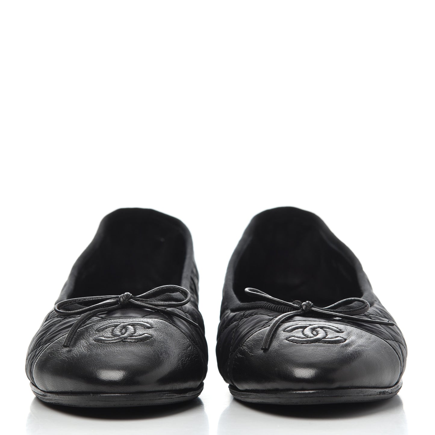 Nylon Quilted Cap Toe Ballerina Flats 41 Black
