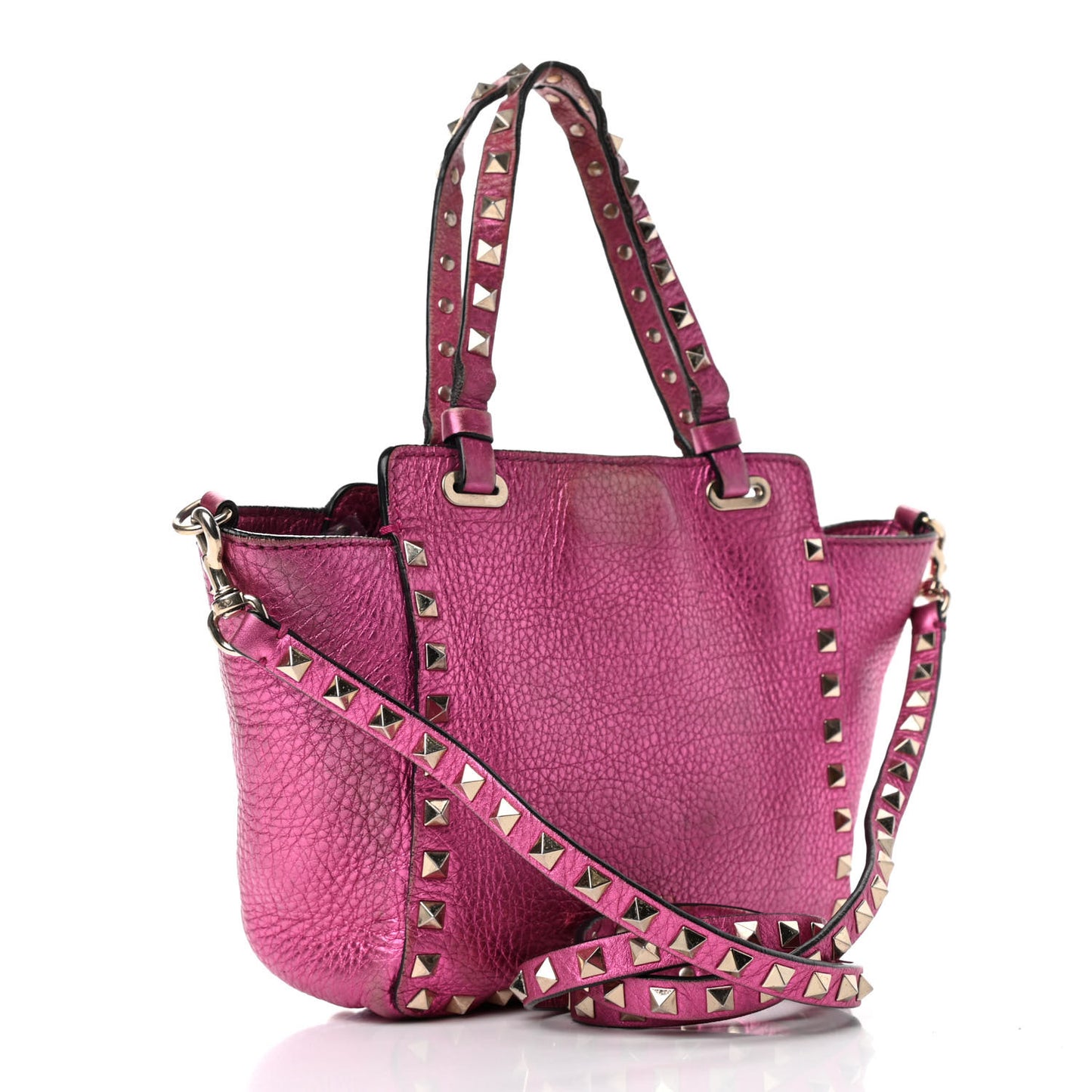 Metallic Pebbled Calfskin Mini Rockstud Tote Peony
