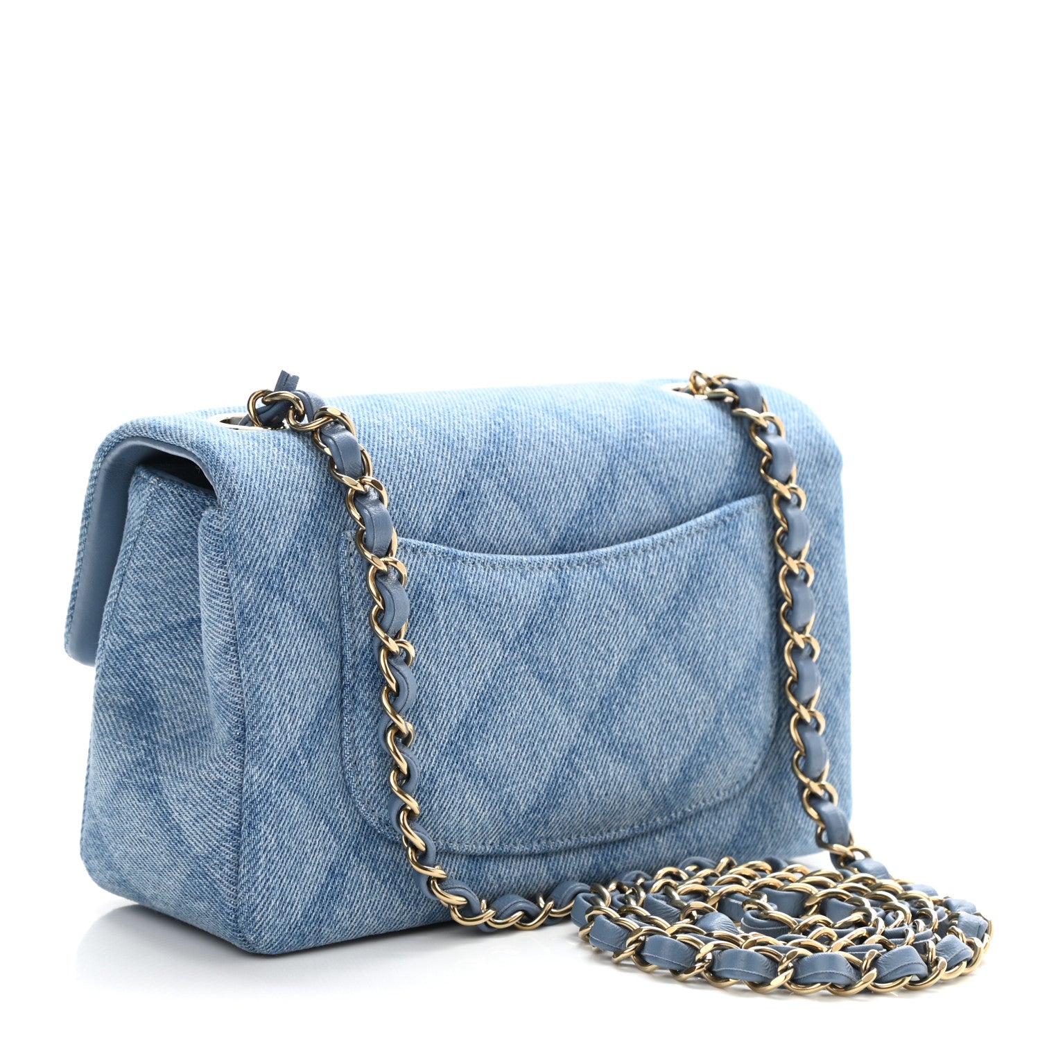 Chanel Denim Quilt Print Mini Rectangular Flap Light Blue 3 of 11