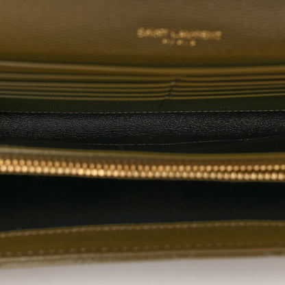 Saint Laurent Grain De Poudre Mixed Matelasse Triquilt Monogram Chain Wallet Kaki 4 of 8