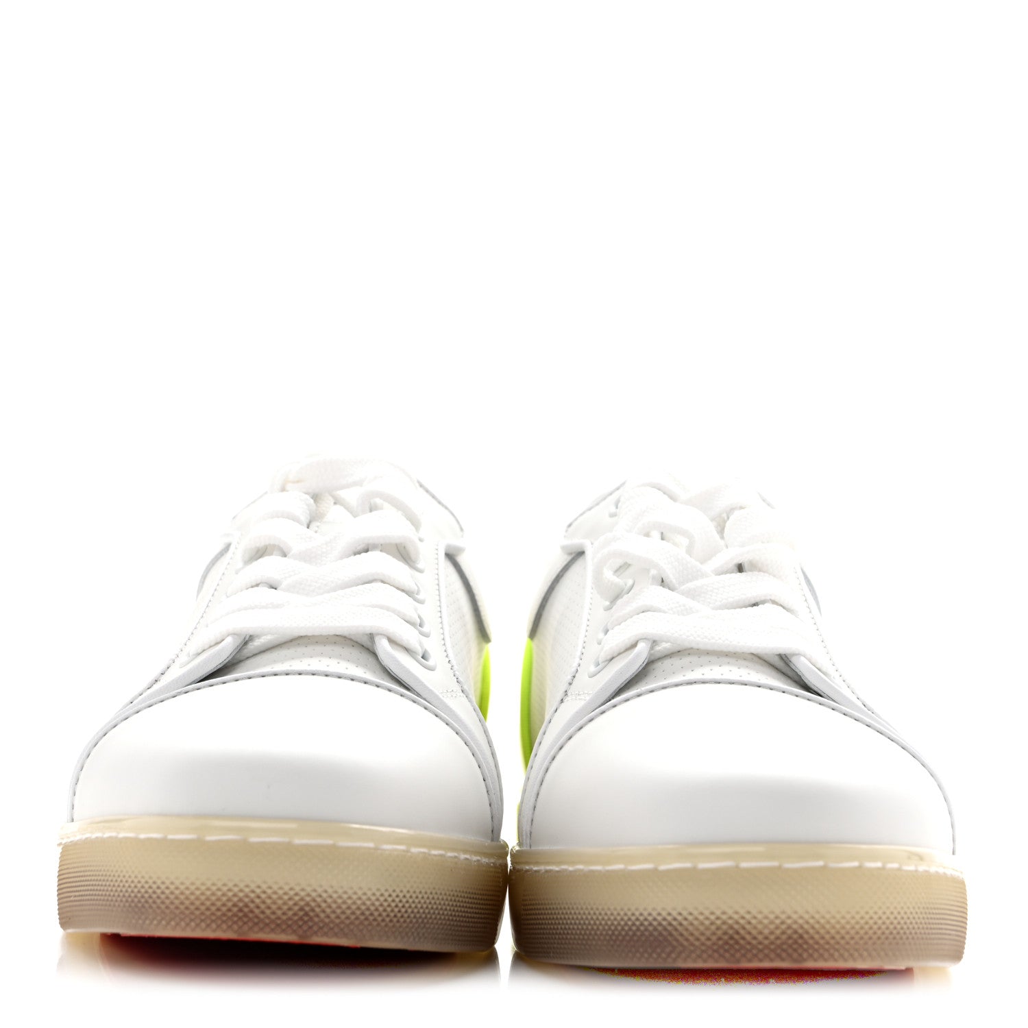 Christian Louboutin Calfskin Perforated Womens Fun Vieira Orlato Flat Sneakers 39.5 White Fluo Yellow 3 of 10