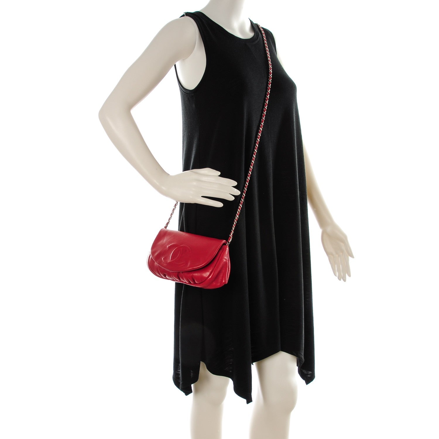 Chanel Lambskin Half Moon Wallet On Chain WOC Red 2 of 9