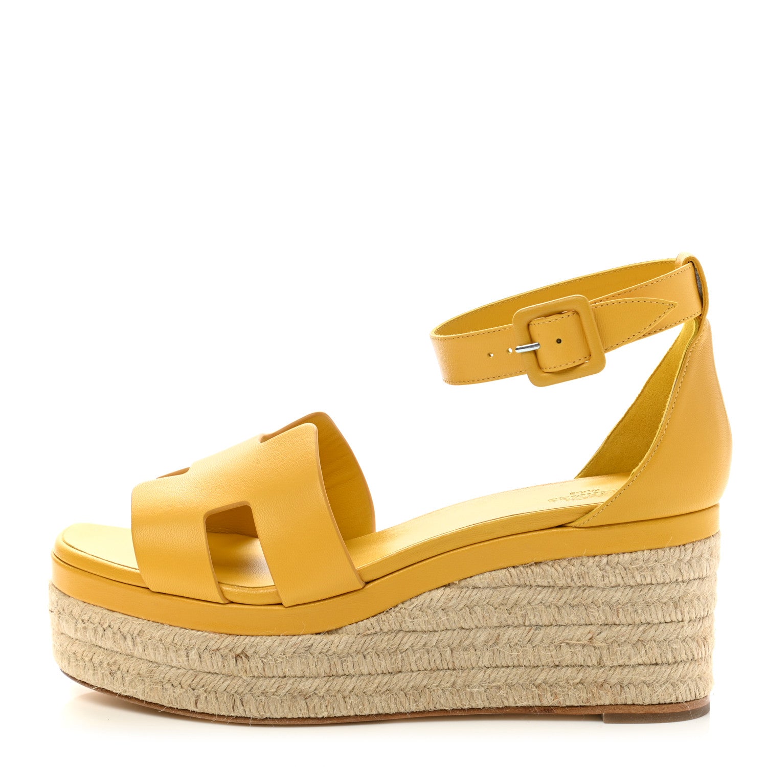 Hermes Goatskin Elda Espadrille Wedge Sandals 40 Jaune Sable 1 of 9