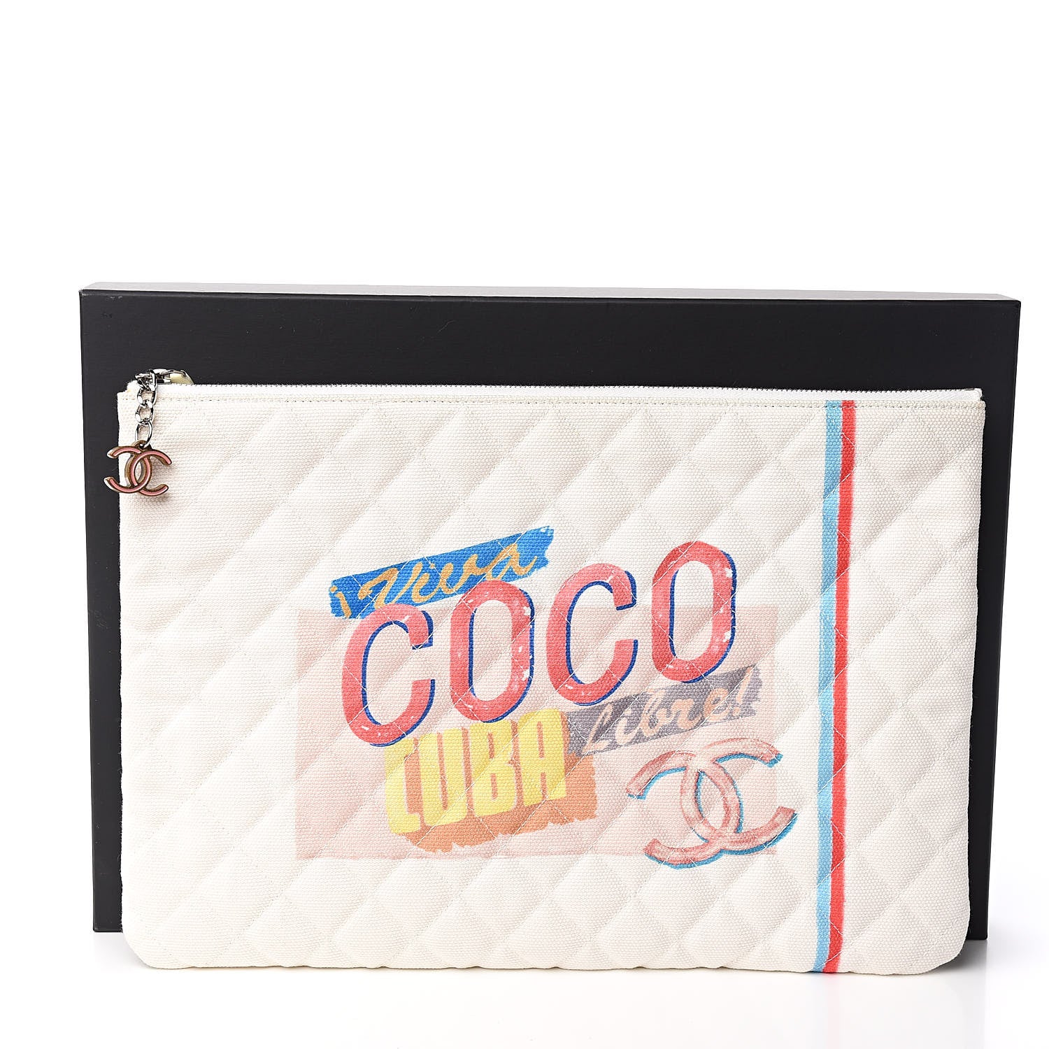 Chanel Canvas Large Coco Cuba Cosmetic Case Yellow Turquoise 9 of 9