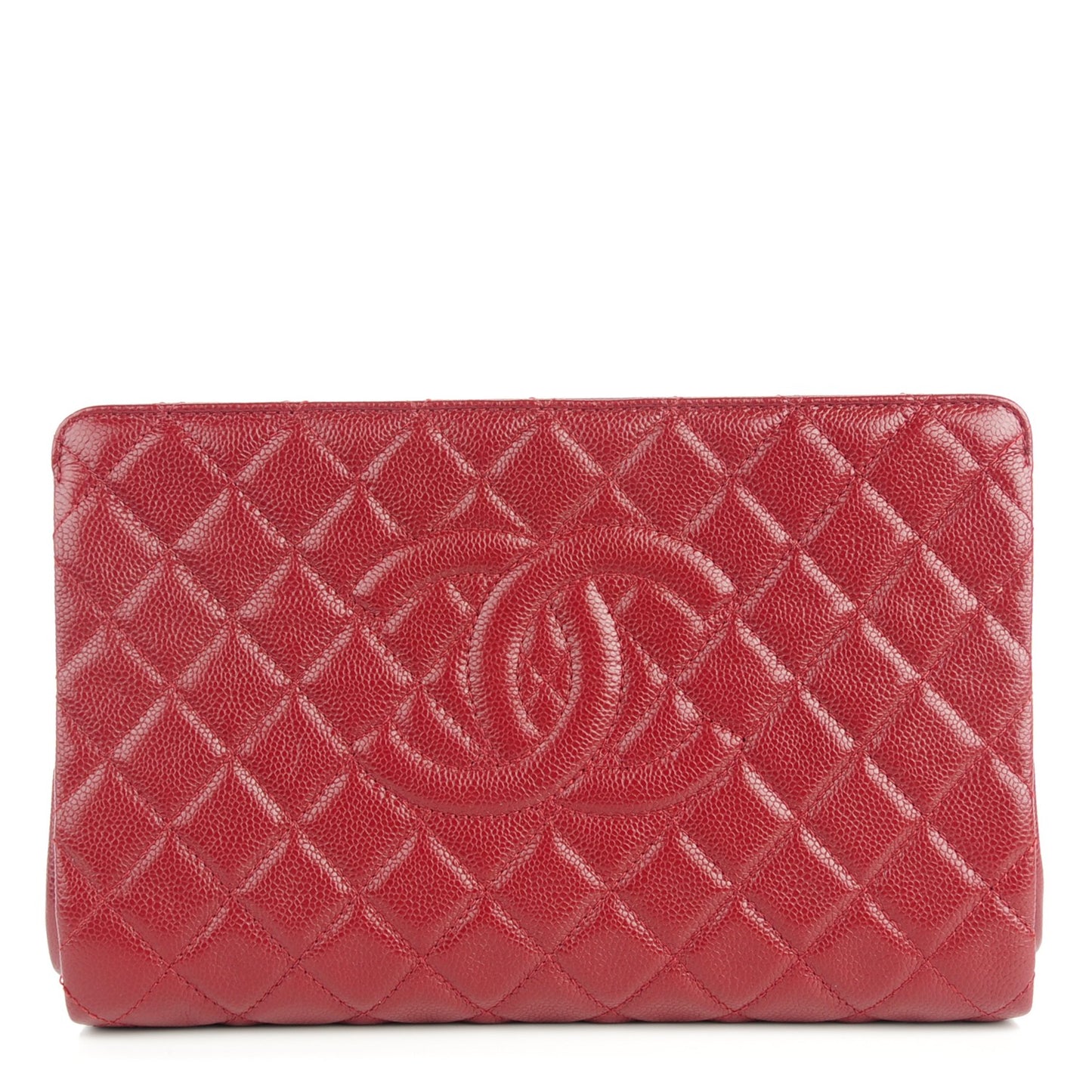 Caviar Quilted CC Large Clutch Dark Red