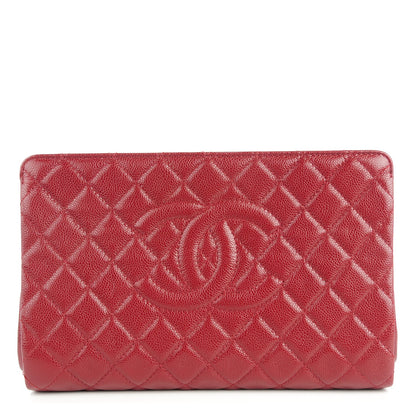 Chanel Caviar Quilted CC Large Clutch Dark Red 1 of 7
