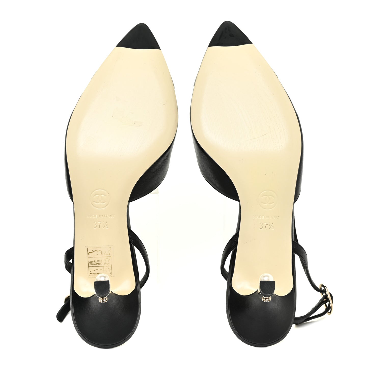 Lambskin Pearl Cap Toe CC Slingback Pumps 37.5 Black
