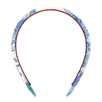 Hermes Silk Twill La Folle Parade Elsa Headband Bleu Jean 1 of 4