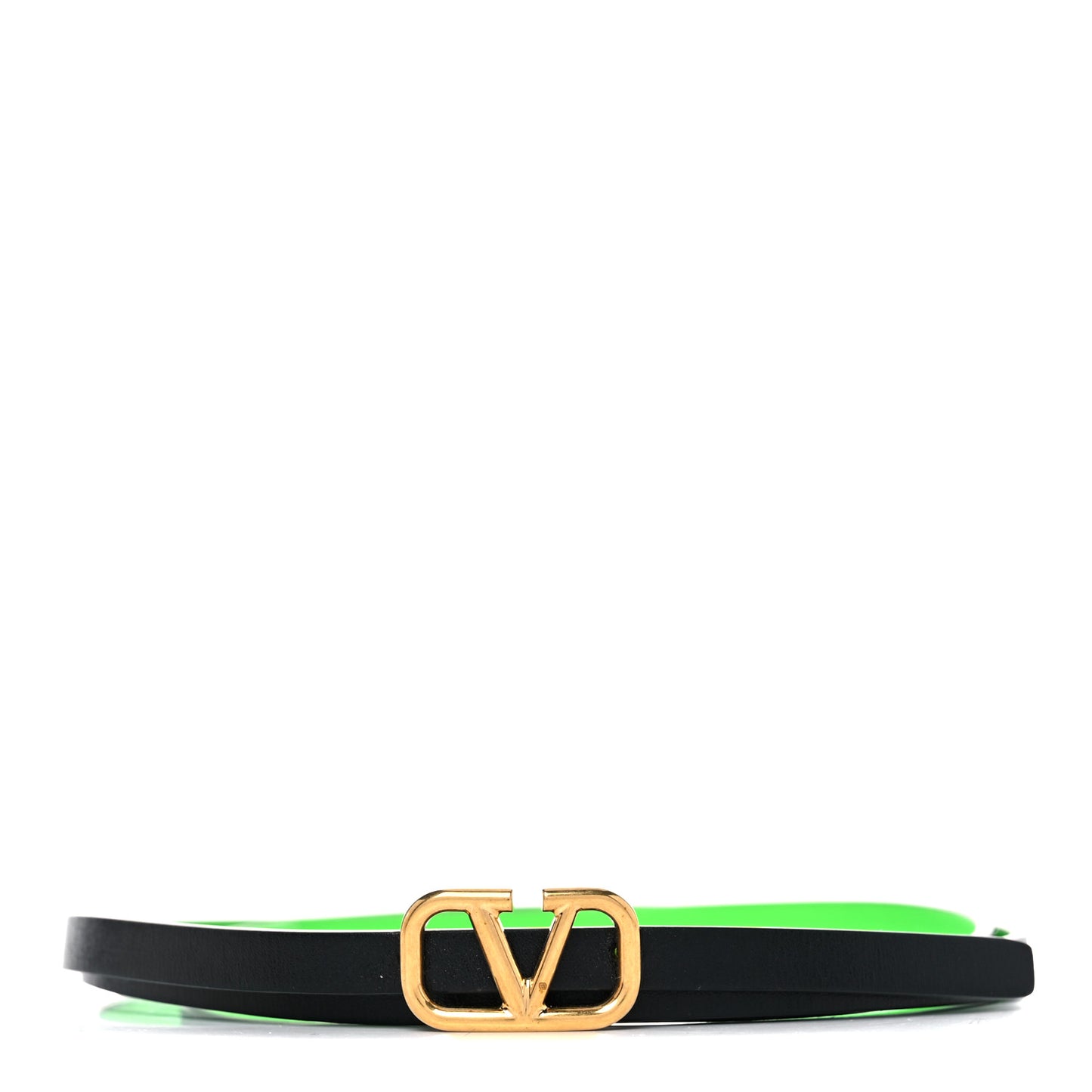 Glossy Calfskin VLogo Reversible Belt 75 30 Black Fluo Green