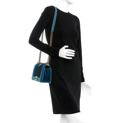 Chanel Velvet Chevron Quilted Medium Boy Flap Peacock Blue 2 of 14
