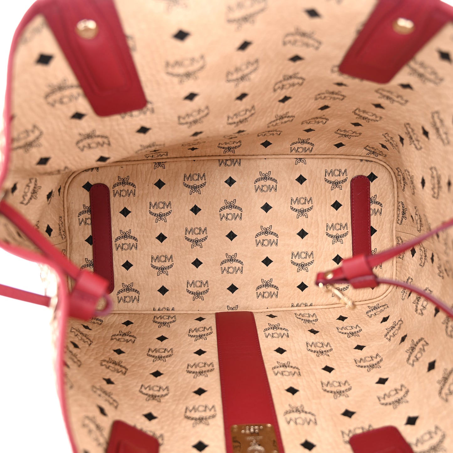 Visetos Medium Liz Reversible Shopper Tote Beige Ruby Red